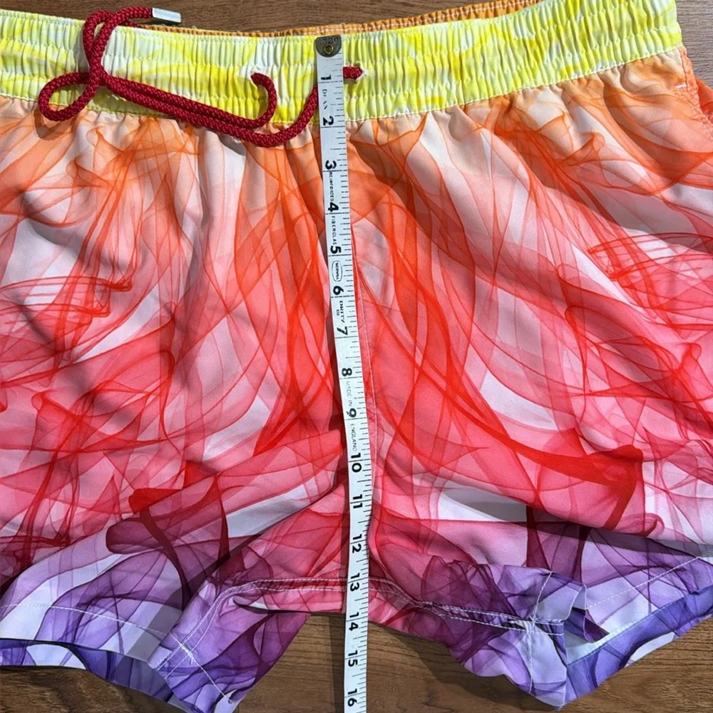 Le Club Men XL Swirl Vibrant Multicolor Swim Trunks‎ Lined Mesh Waist Tie